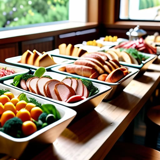 Variety of food at buffet service.
